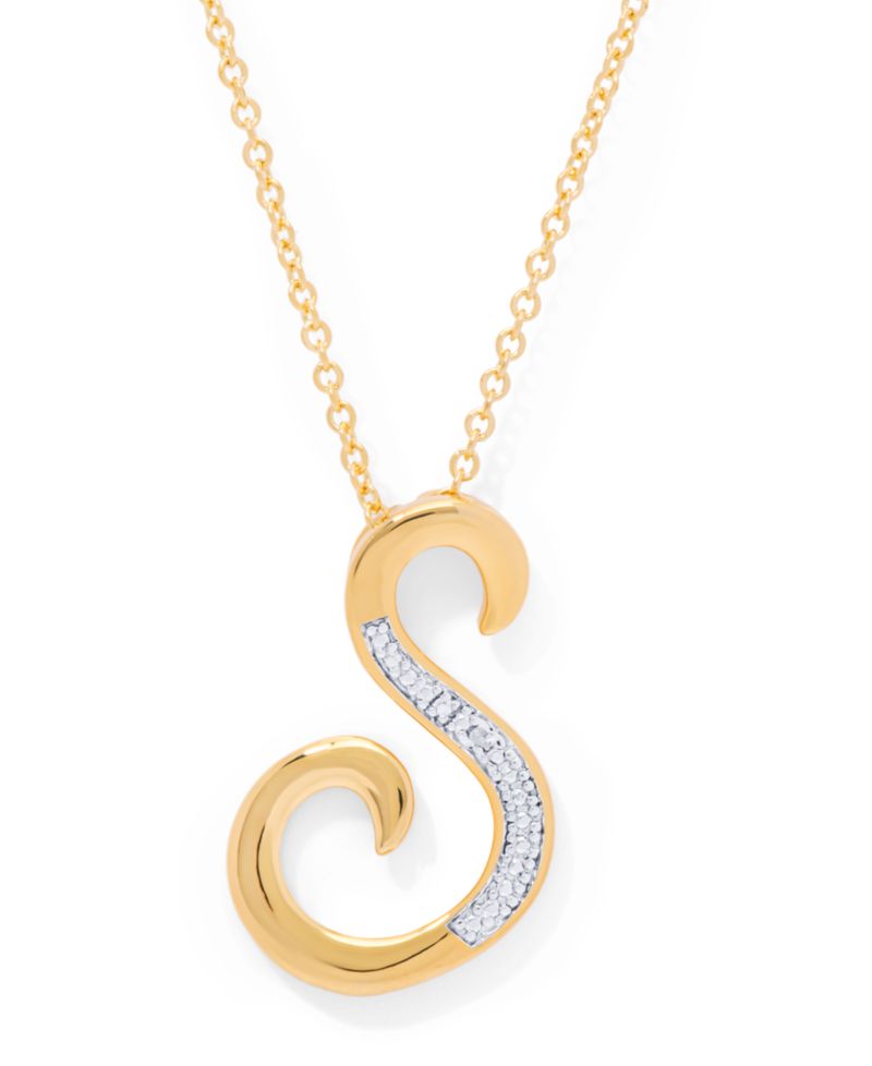 Diamond Accent Initial Pendant Necklace 18" in Gold Plate or Rose Gold Plate