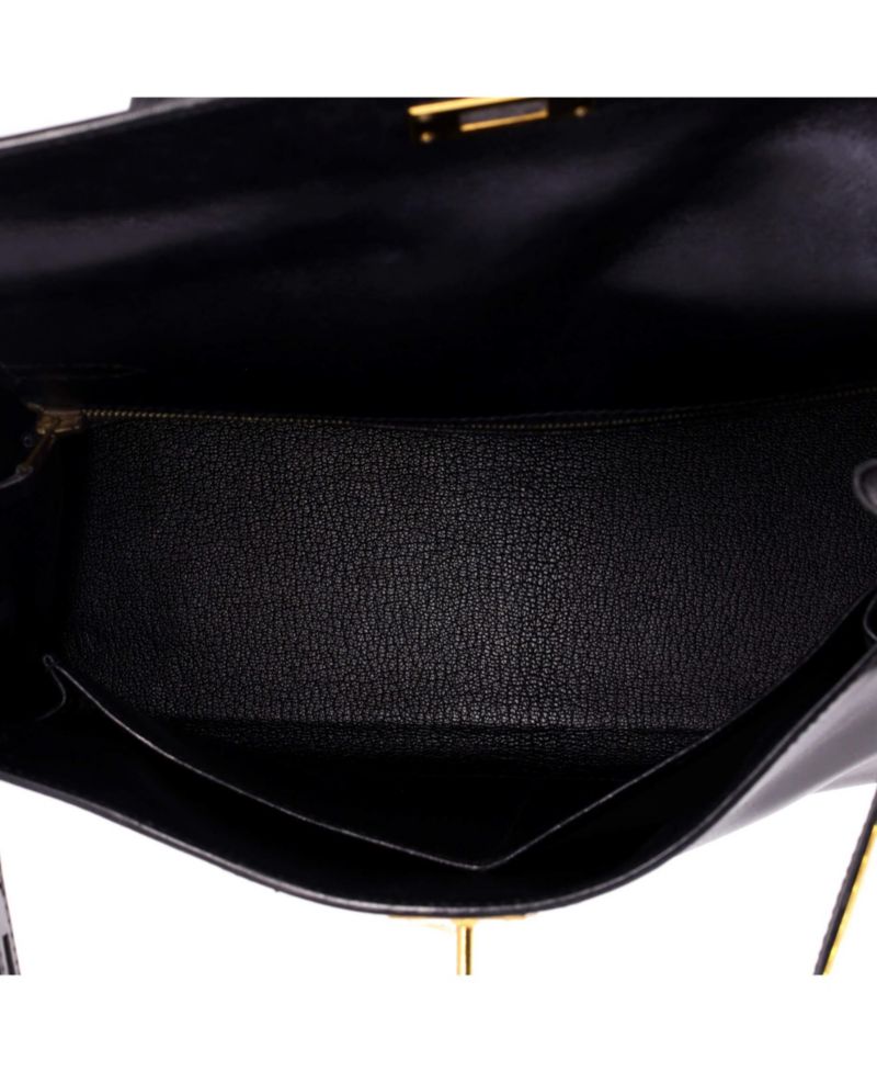 Kelly 28 Handbag Black Box Calf with Gold Hardware