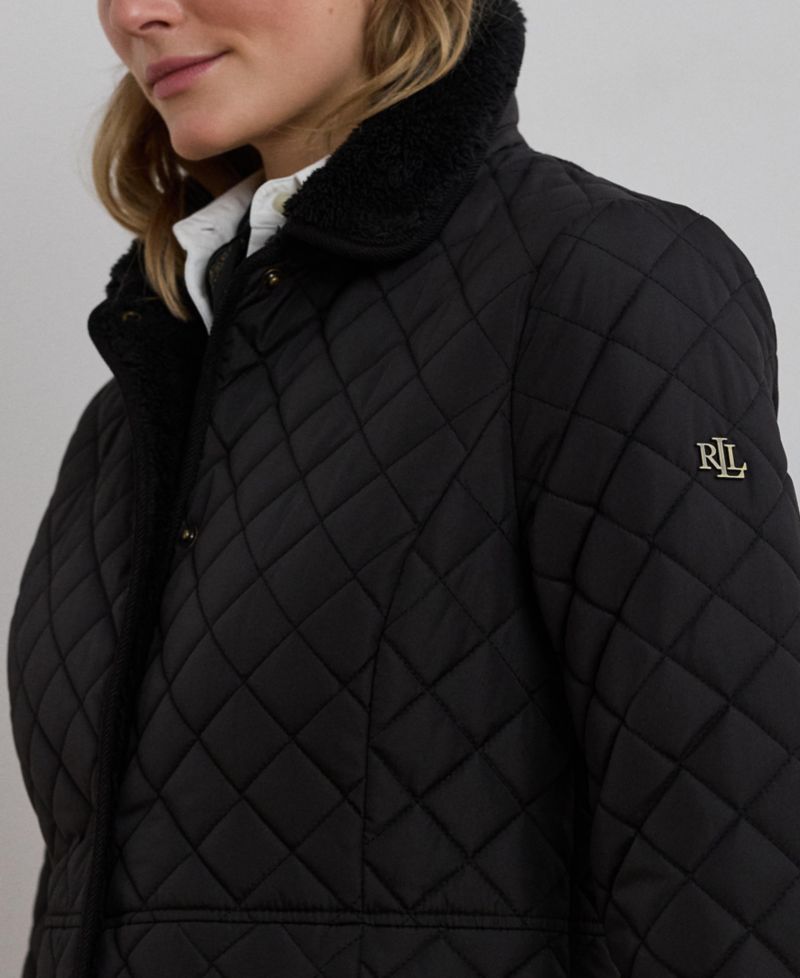 Women's Faux-Sherpa-Collar Quilted Coat, Created for Macy's
