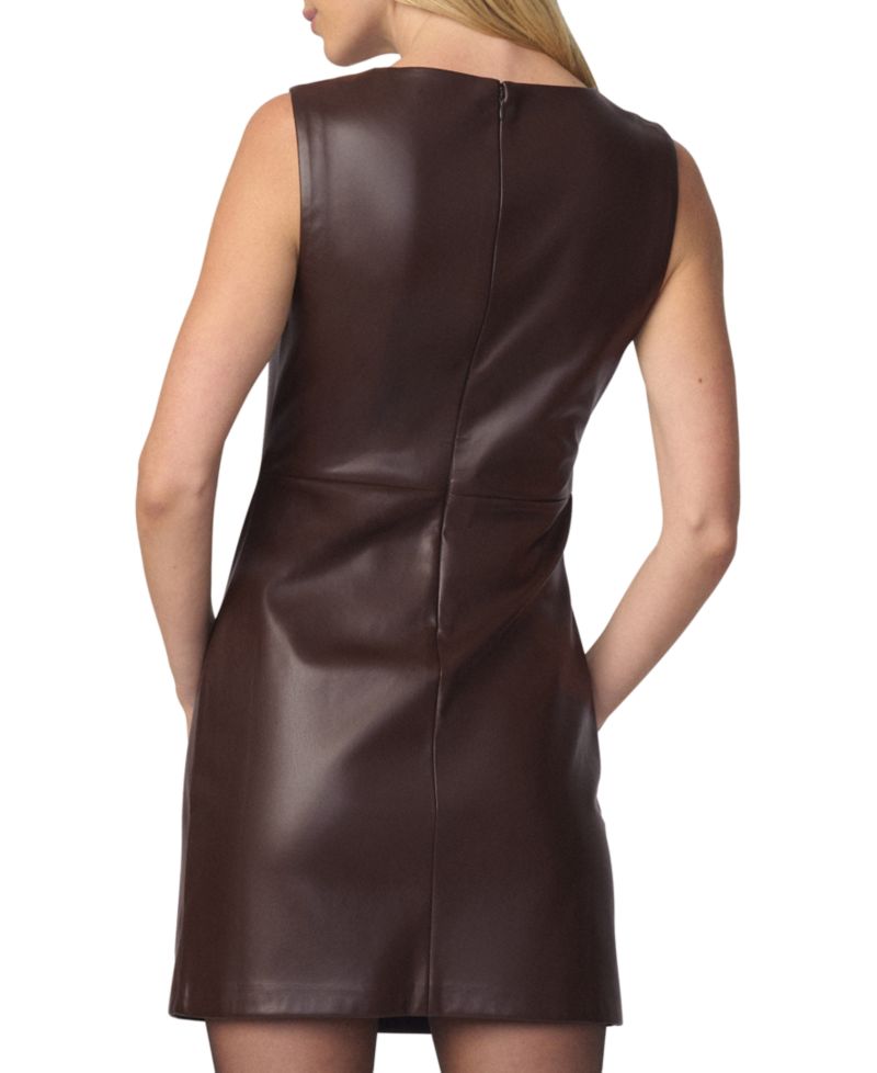 Women's Faux Leather Meg High Jewel Neck Mini Dress