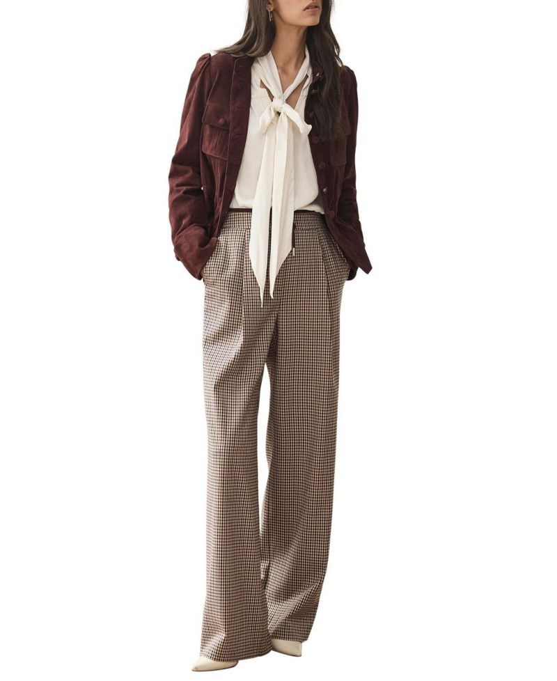 Women's Checked Contrast Waist Wide Leg Trousers