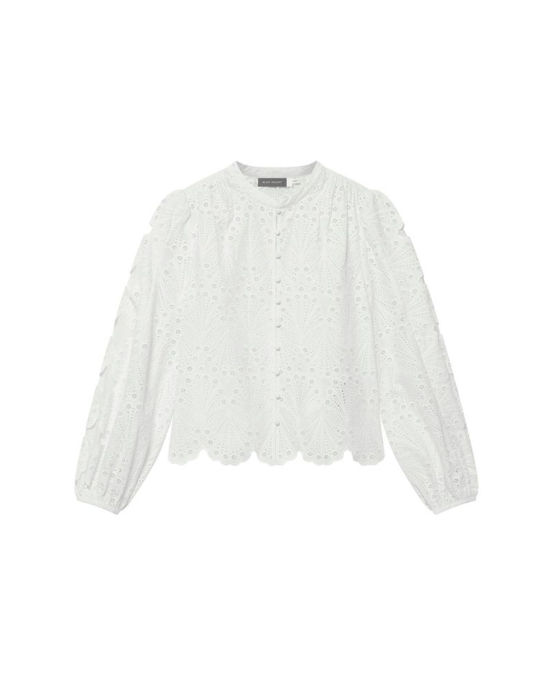 Women's Broderie Anglaise V-Neck Scalloped-Hem Blouse
