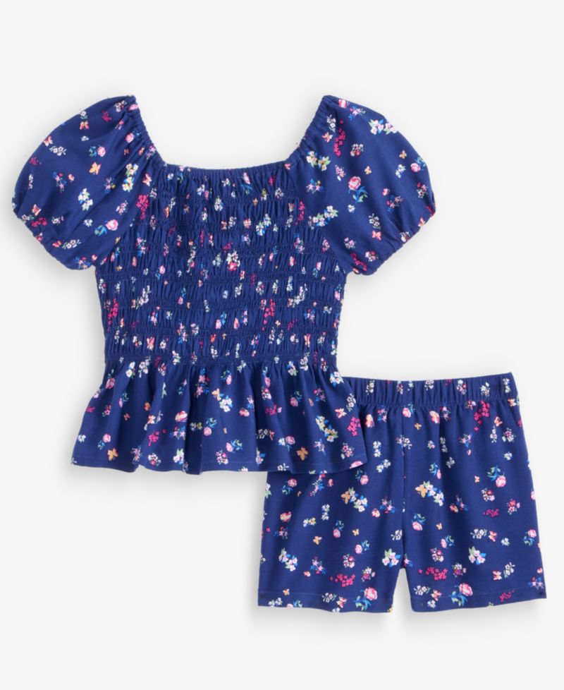 Girls' 12M-5T Floral-Print Top & Shorts, 2-Piece Set