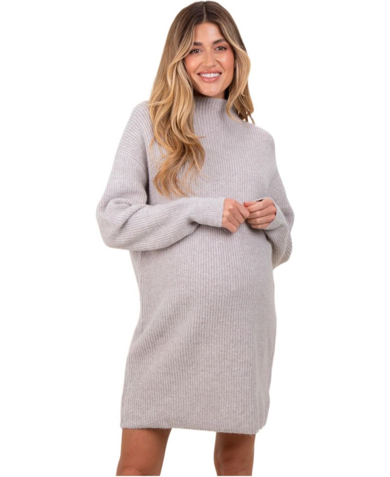 Women's Heather Grey Mock Neck Mini Sweater Dress