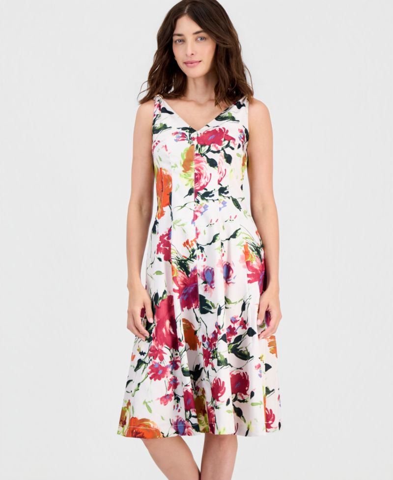 Women's Printed Sleeveless Fit & Flare Dress