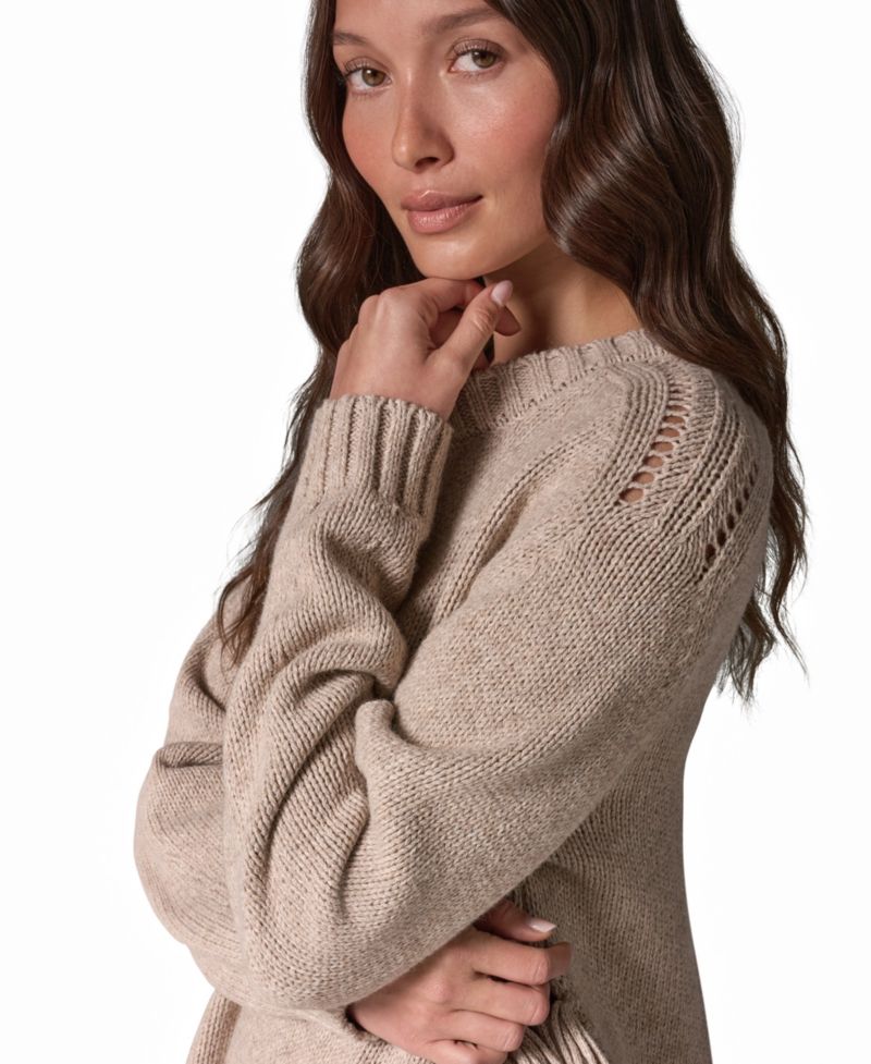 Women's Crewneck Long-Sleeve Fringe Sweater
