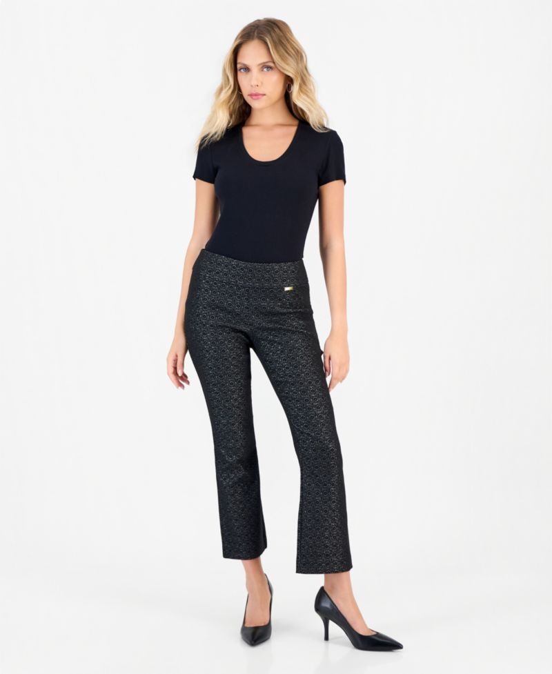 Petite Jacquard Pull-On Bootcut Pants