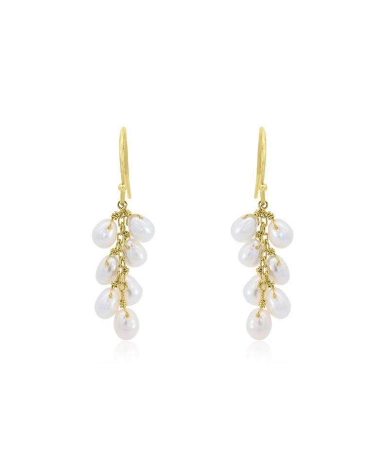 Pearl Bead Dangle Earrings 14K Gold