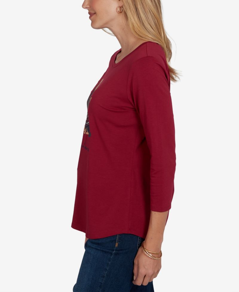 Petite Pawsitive Graphic Boat Neck 3/4-Sleeve Cotton-Blend T-Shirt