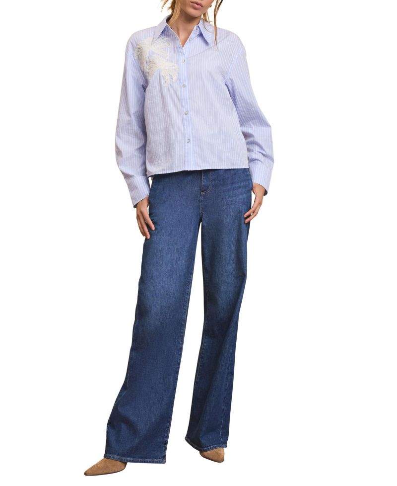 Women's Long-Sleeve Stripe Embroidered Shirt