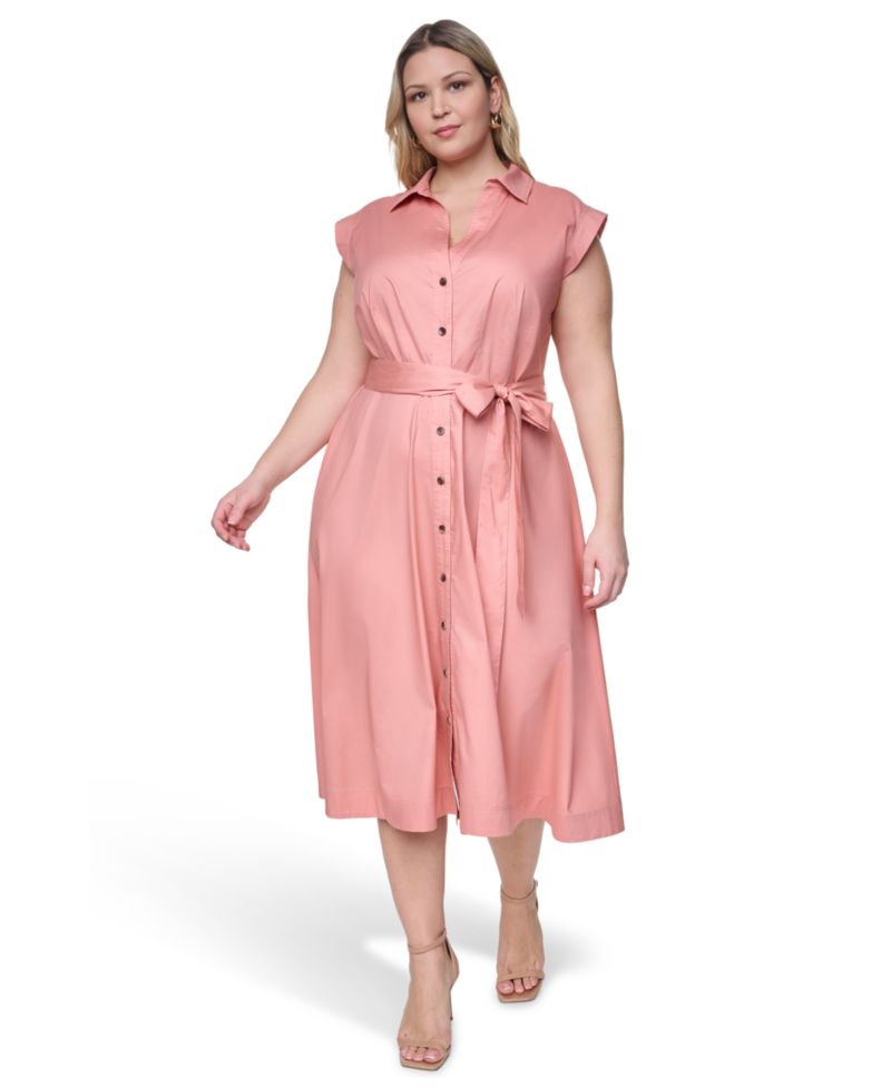 Plus Size Collared V-Neck Shirt-Dress