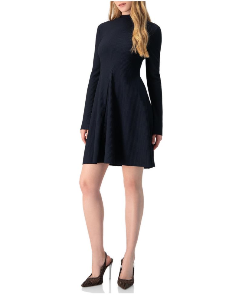 Women's Boat-Neck Long Sleeve A-Line Dress