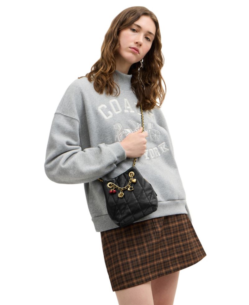 Jade Small Quilted Leather Drawstring Crossbody Bag with Charms