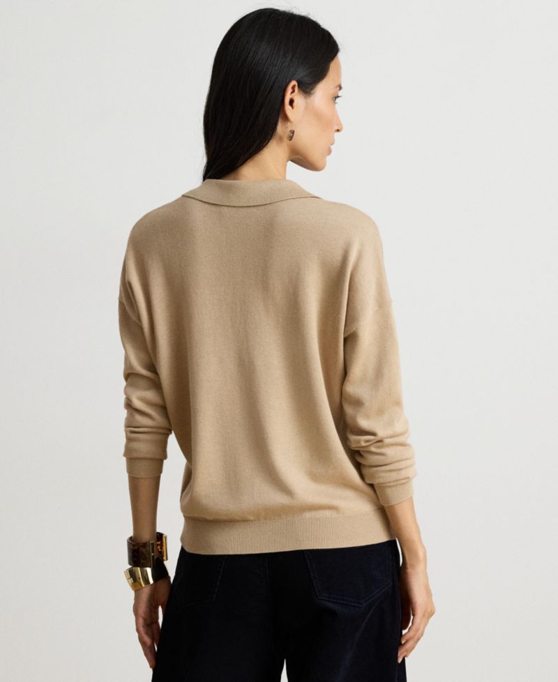 Women's Long Sleeve Polo Ribbed Sweater