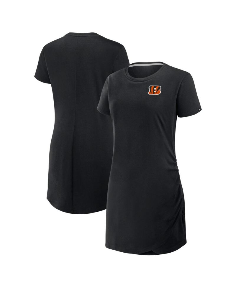 Women's Black Cincinnati Bengals Ruched Drape T-Shirt Dress