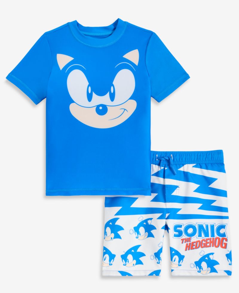 Boys' 4-6X Short Sleeve Rashguard & Mesh-Lined Trunks, 2-Piece Swim Set