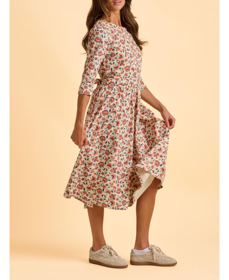 Women's Beech Sleeve Waist Tie Midi Dress