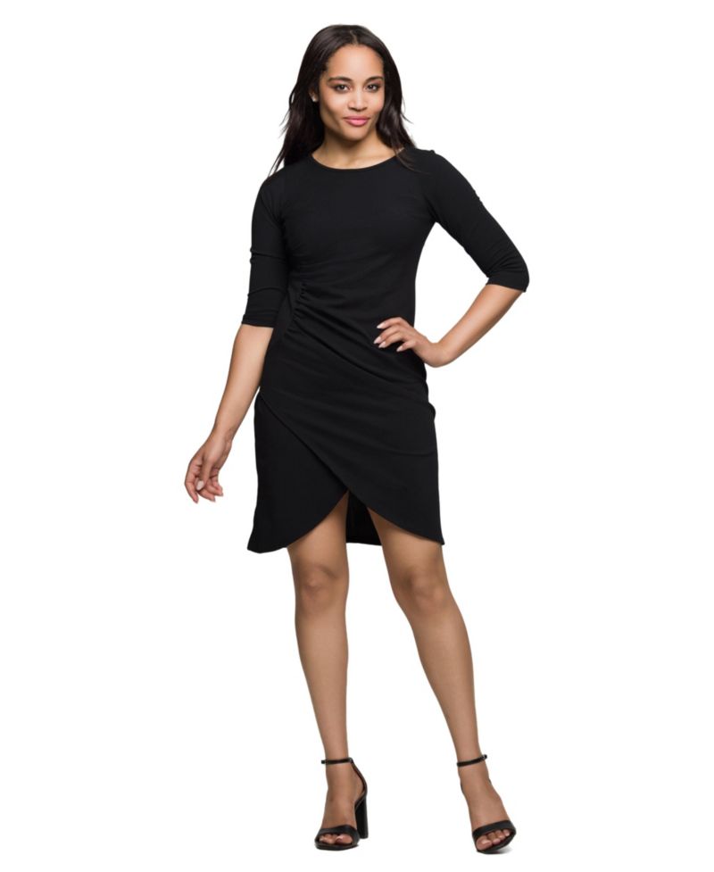 Women's Three Quarter Sleeve Ruched Tulip Hem Mini Dress