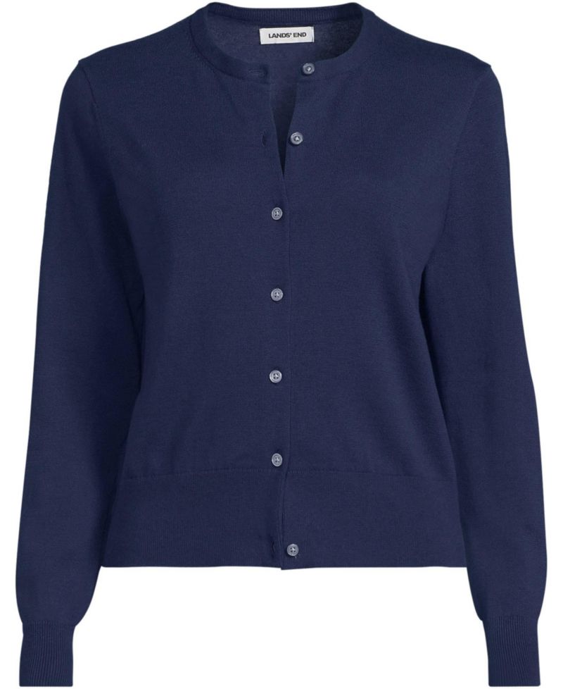 Plus Size Fine Gauge Cotton Crew Cardigan Sweater