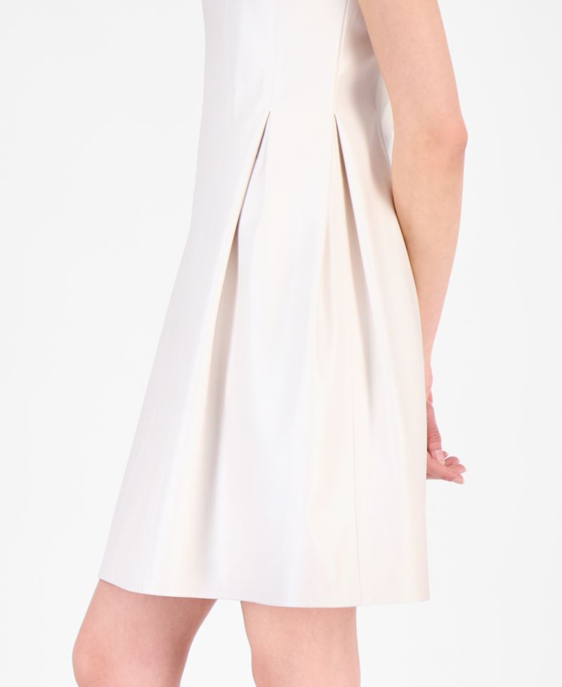 Women's Sleeveless Faux-Leather Fit & Flare Dress