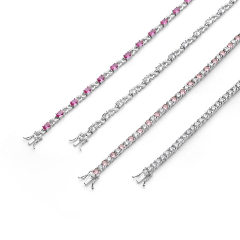Birthstone Dark Pink Color CZ Oval Infinity Tennis Bracelet Silver Plated