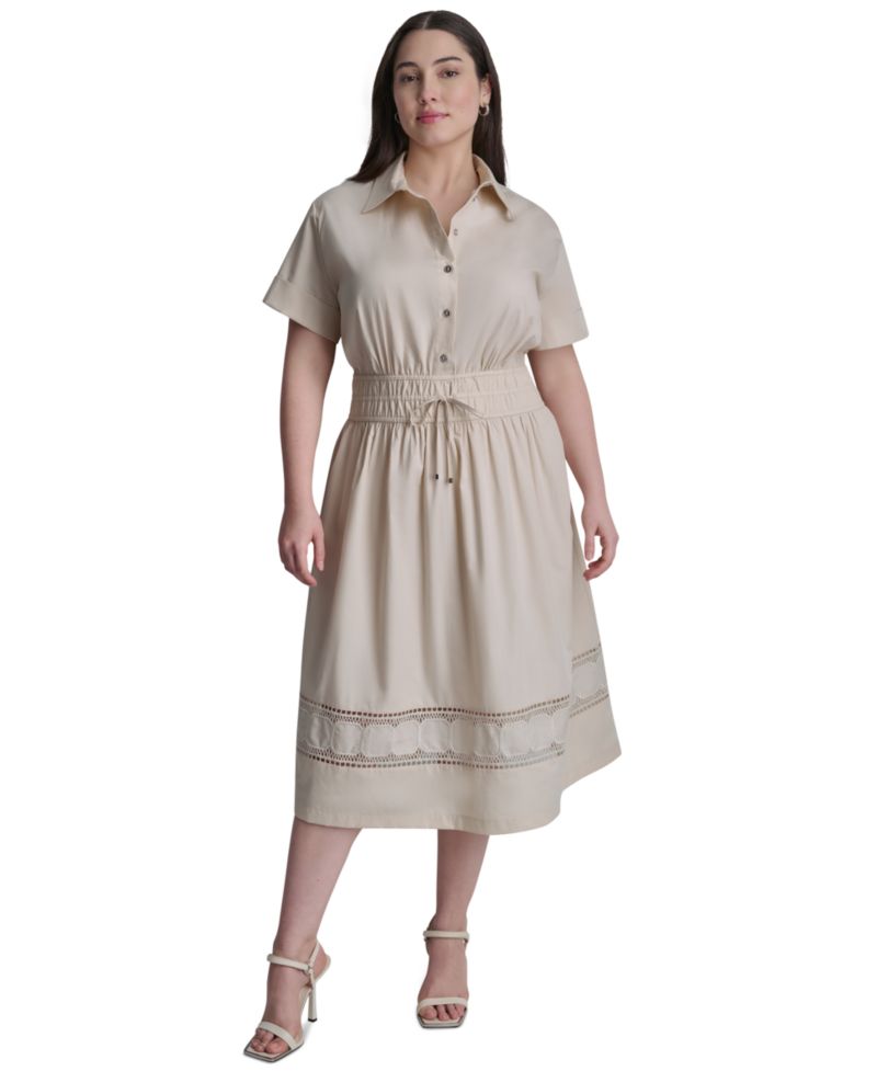 Plus Size Short-Sleeve Smocked Shirt-Dress