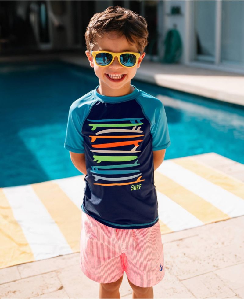 Boys Chlorine Resistant Seersucker Swim Trunks with Mesh Liner