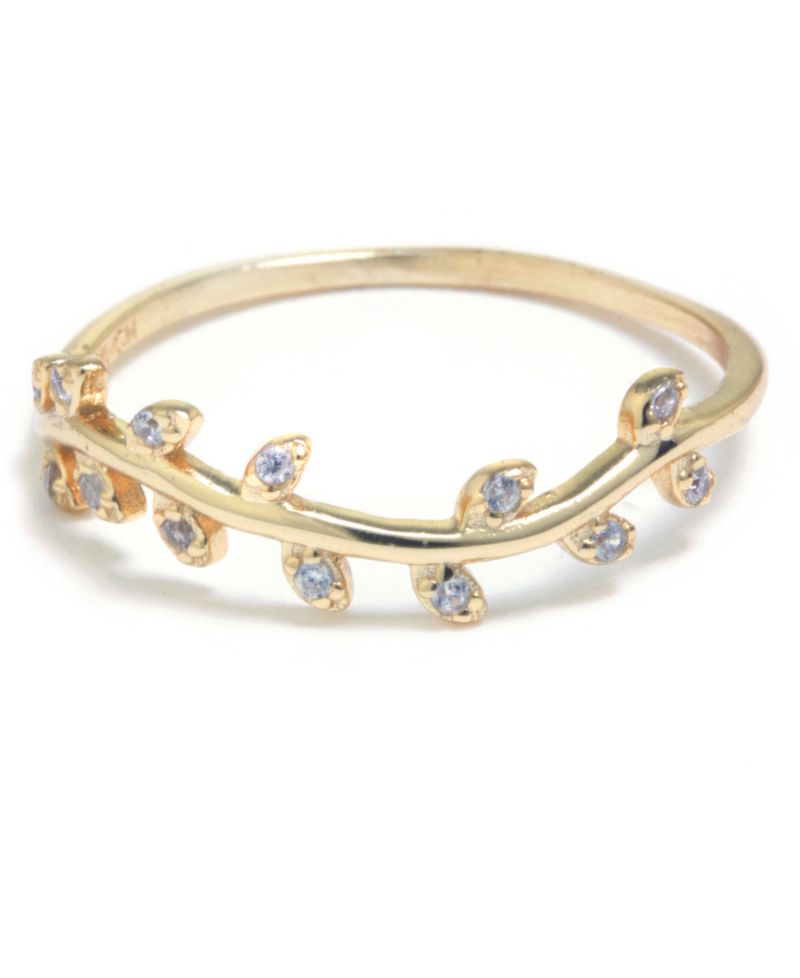 Pav&eacute; Leaf Accent Ring in 14k Gold-Plated Sterling Silver