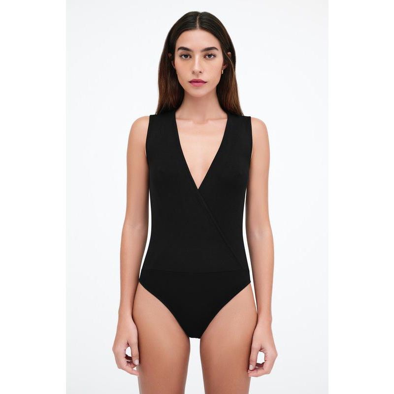 Women's Mia Sleeveless Faux-Wrap Jersey Bodysuit with Sheer Back
