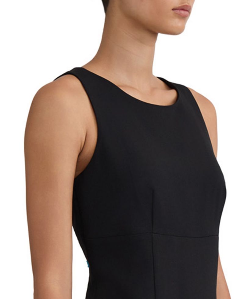 Women's Sheath with Pleat Sleeveless Crewneck Dress