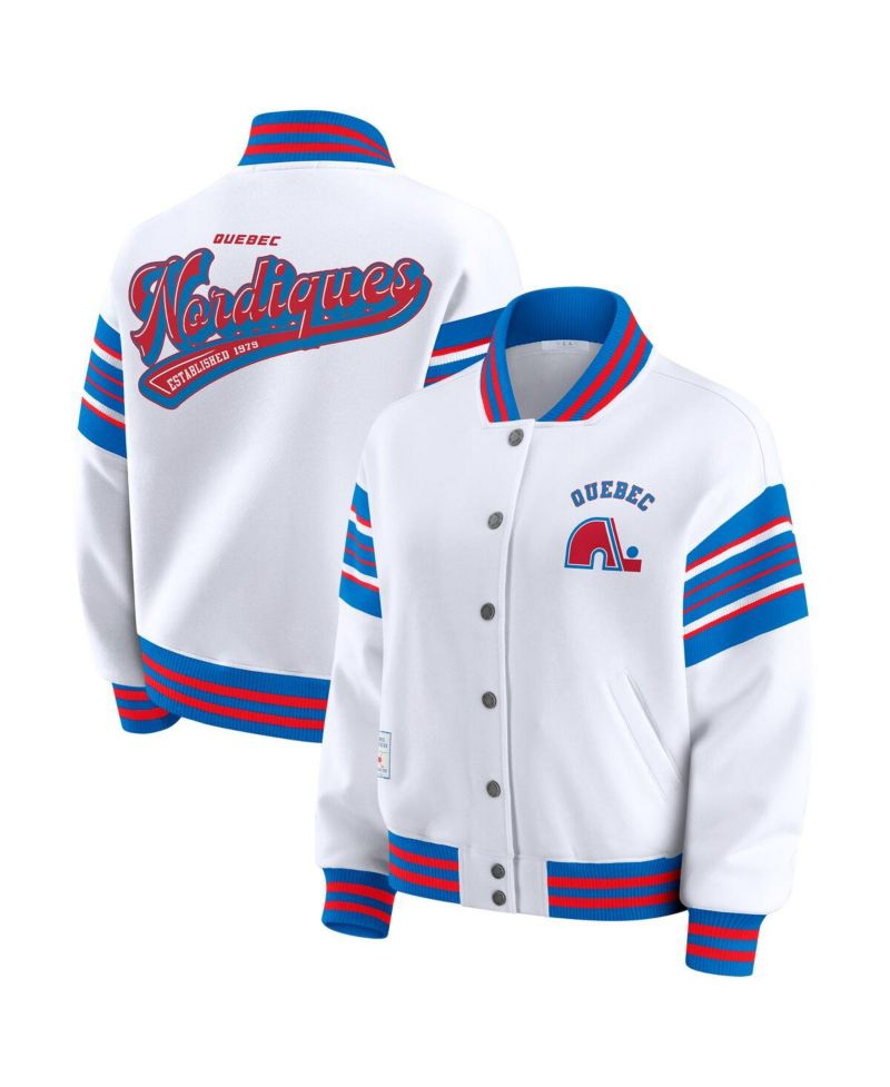 Women's White/Blue Quebec Nordiques Full-Snap Fleece Sweatshirt Jacket
