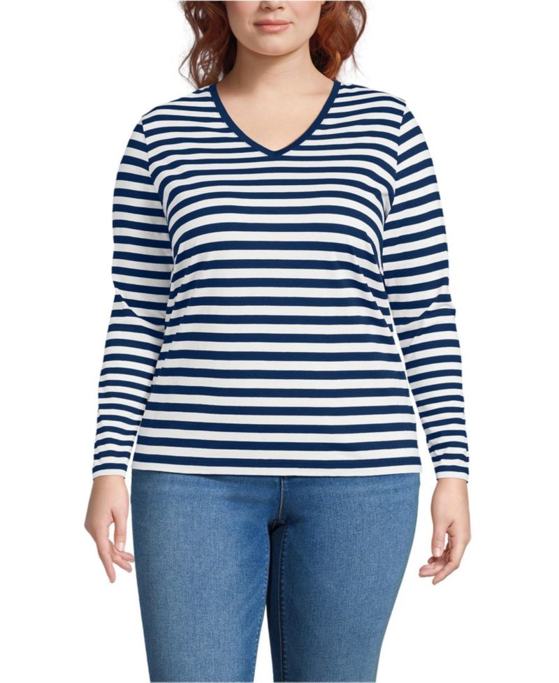 Plus Size Supima Cotton Long Sleeve V-Neck T-Shirt