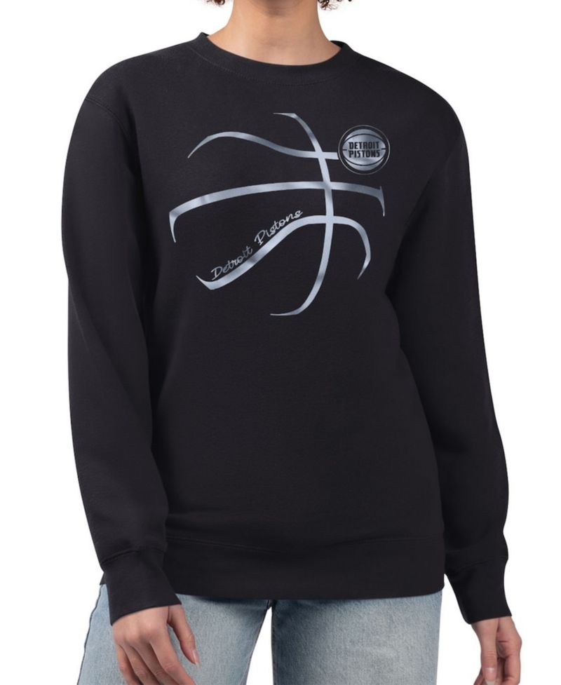 Women's Black Detroit Pistons Metallic Print Basketball Sketch Fleece Sweatshirt