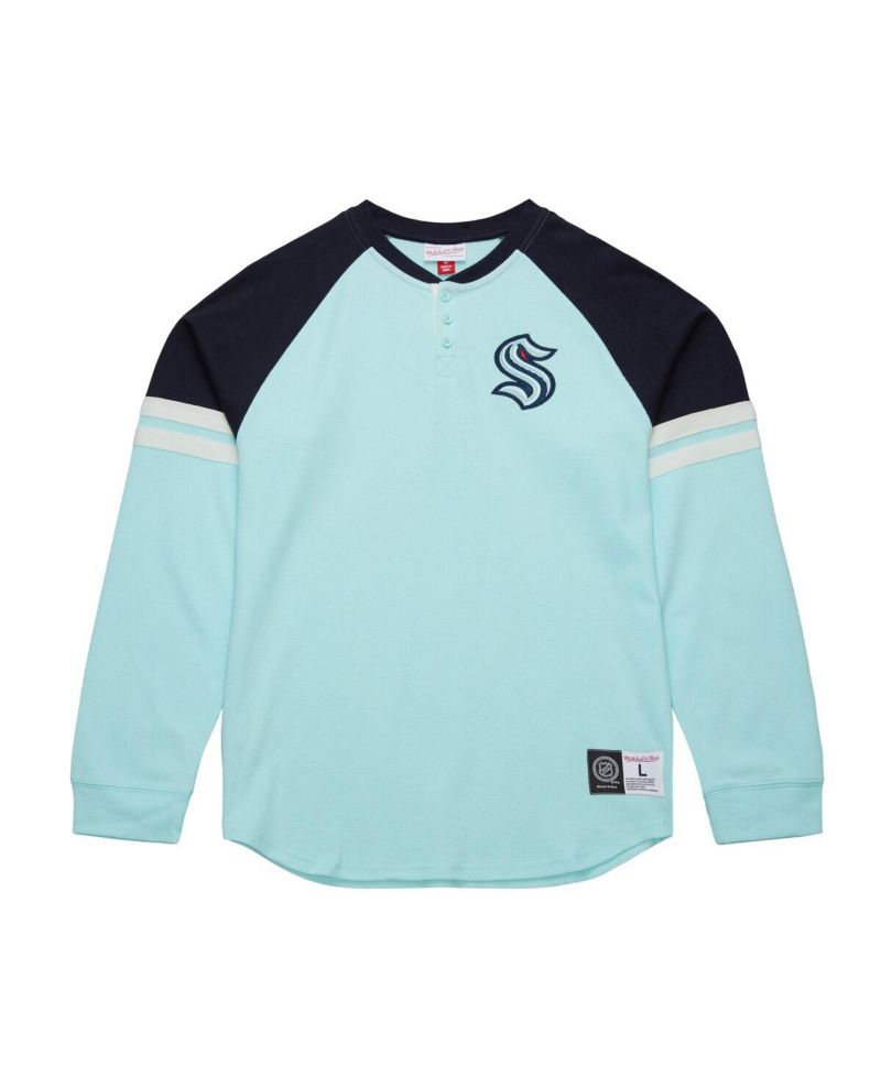 Men's Light Blue Seattle Kraken Thermal Henley Long Sleeve T-Shirt