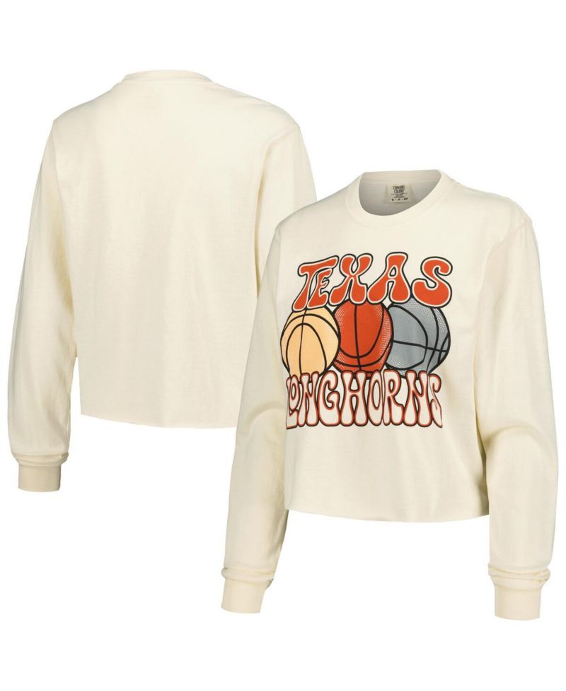 Women's Natural Texas Longhorns Comfort Colors Basketball Cropped Long Sleeve T-Shirt