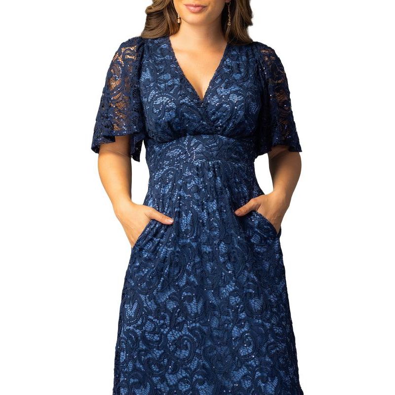 Women's Luminous Sequin Lace Evening Gown with Pockets