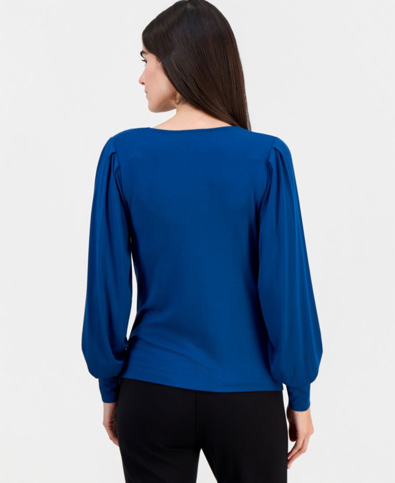 Women's Cowl-Neck Balloon-Sleeve Top