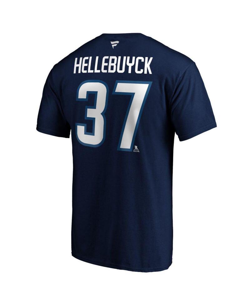 Men's Navy Connor Hellebuyck Winnipeg Jets Authentic Stack Name & Number T-Shirt