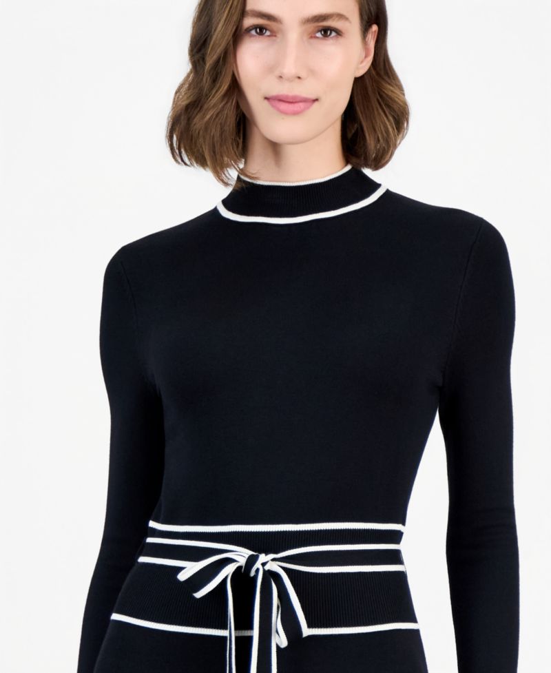 Women's Long Sleeve Mock Neck Belted Dress