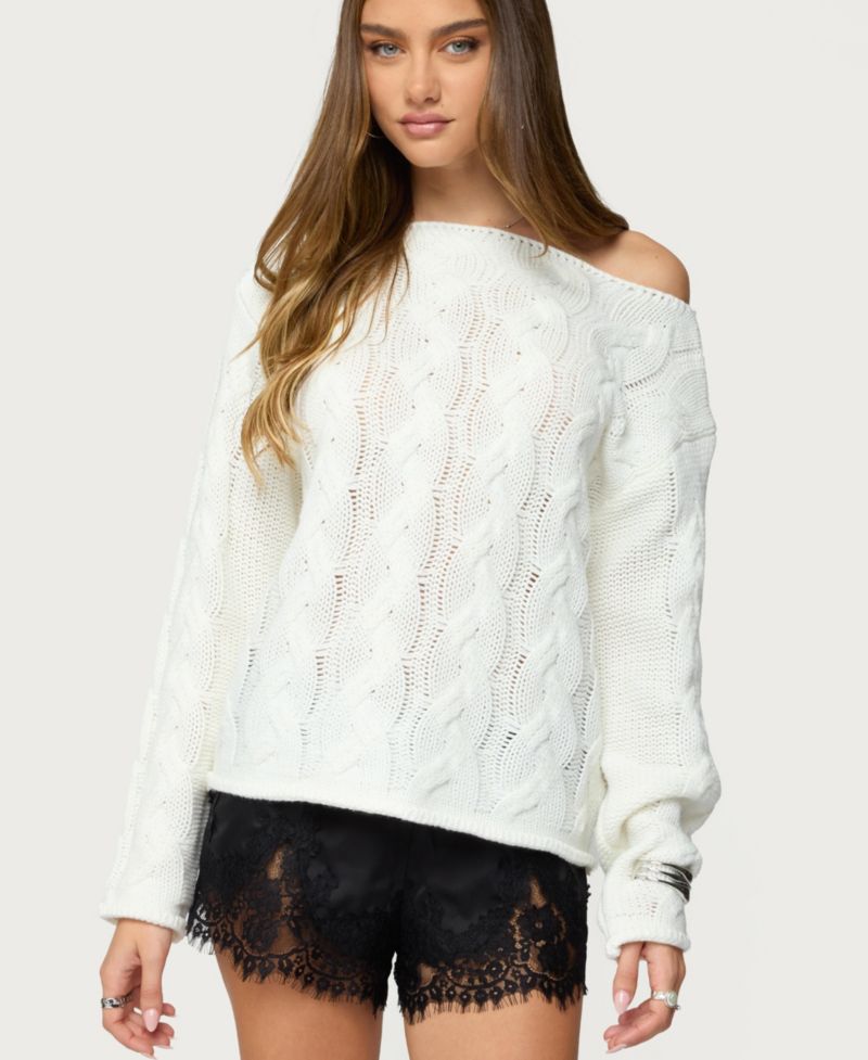 Women's Nellie Off Shoulder Cable Knit Sweater