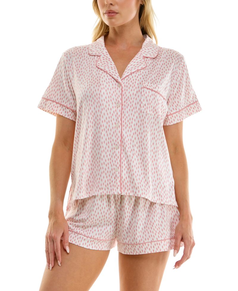Women's Notch Collar Top and Pull-On Shorts, 2-Piece Set