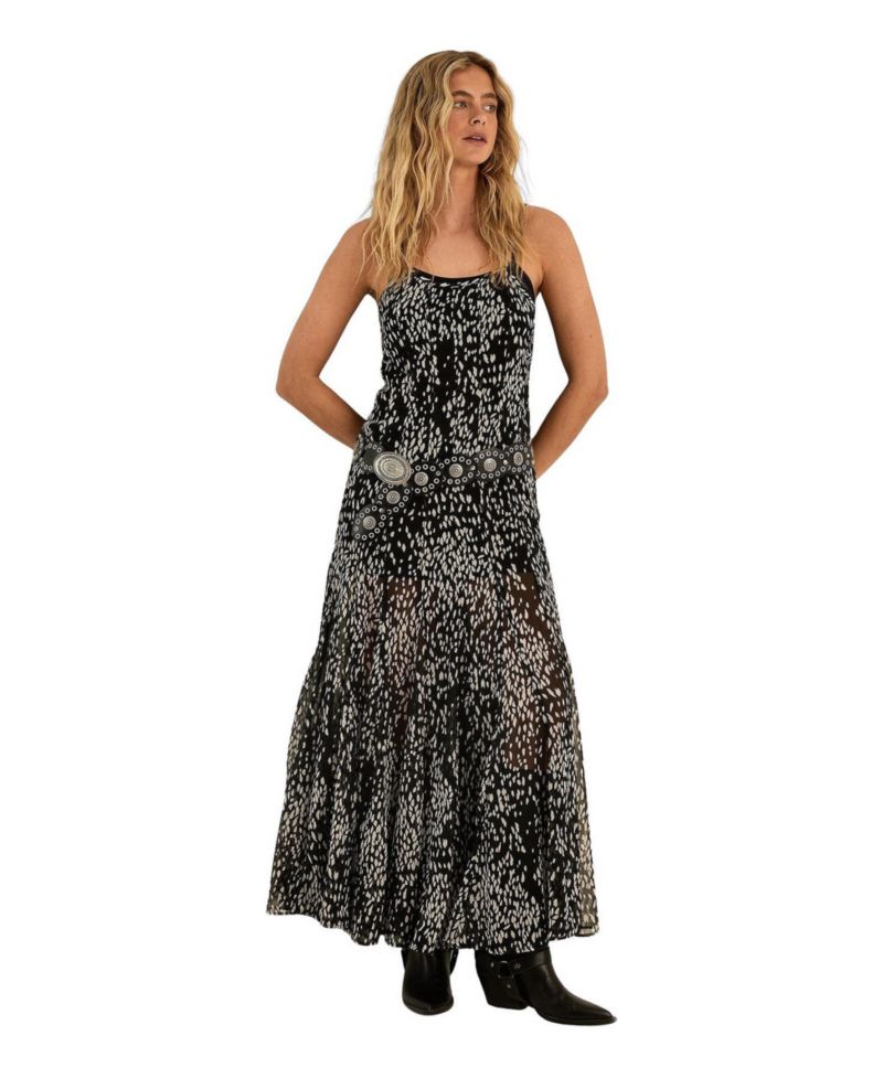 Women's Spot Godet Hem Strappy Maxi Dress