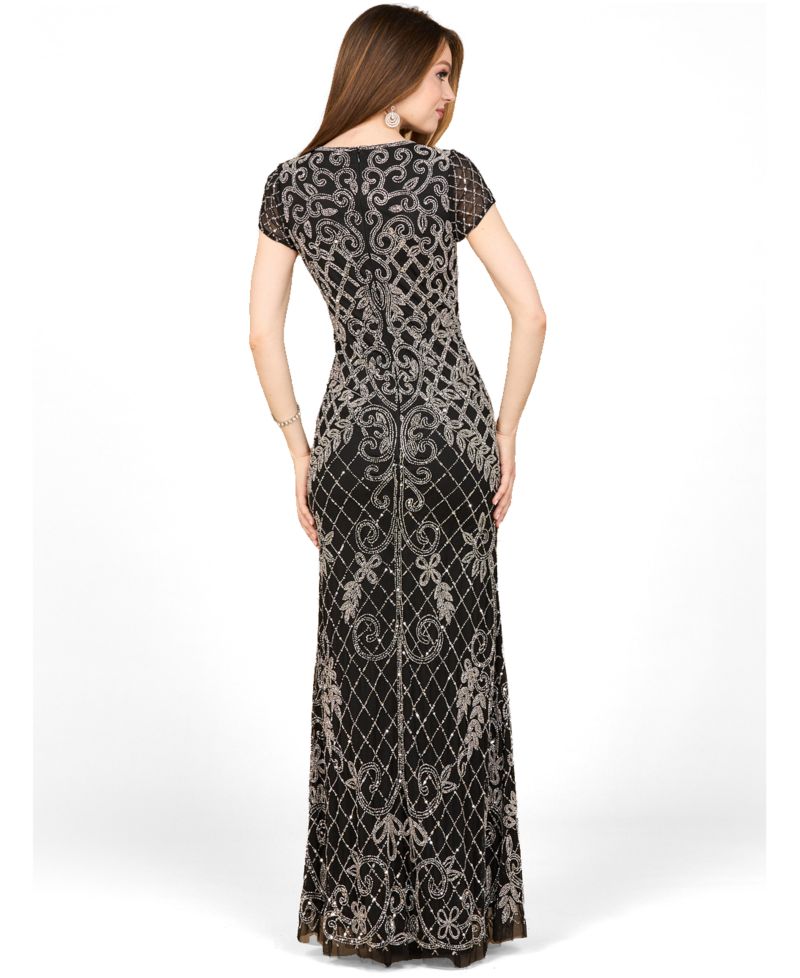 Women's Cap Sleeve Mermaid Beaded Gown
