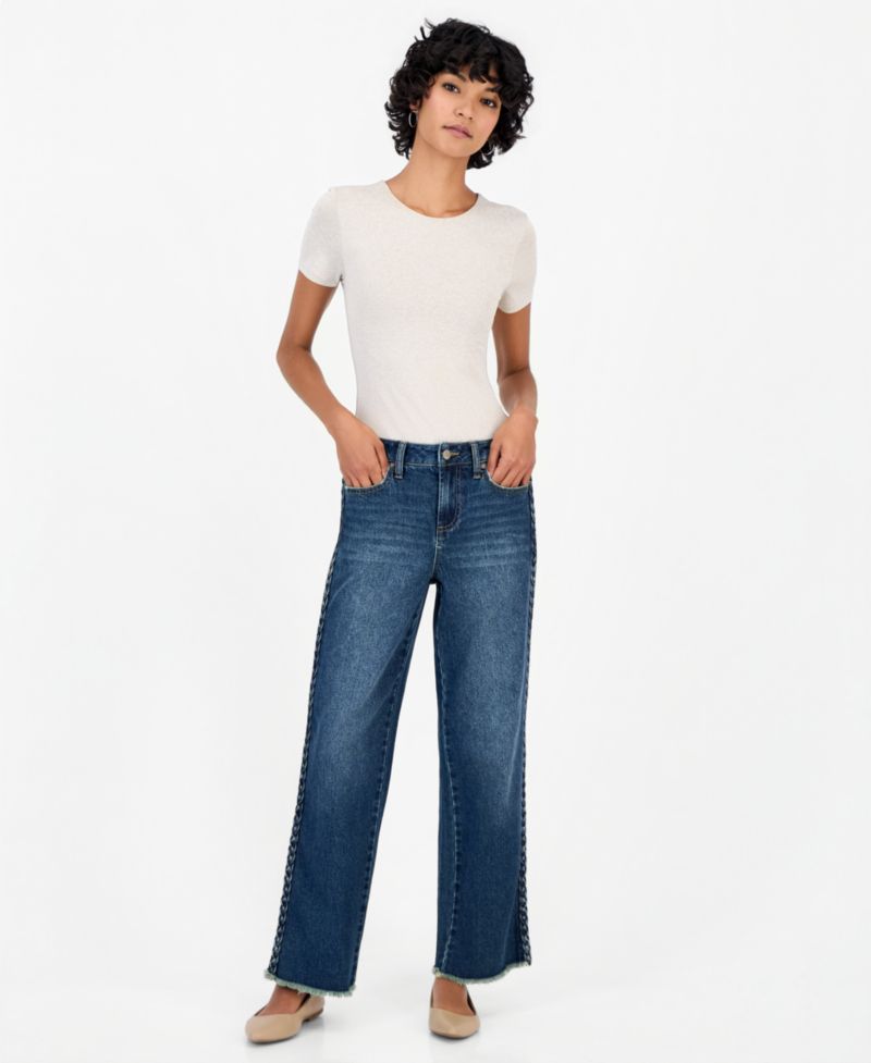 Petite Side-Braid Straight-Leg Jeans