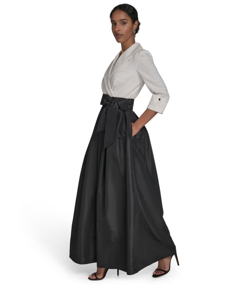 Women's Colorblocked V-Neck Ball Gown