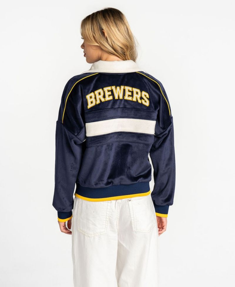 Women's Navy Milwaukee Brewers Velvet Cord Full-Zip Jacket