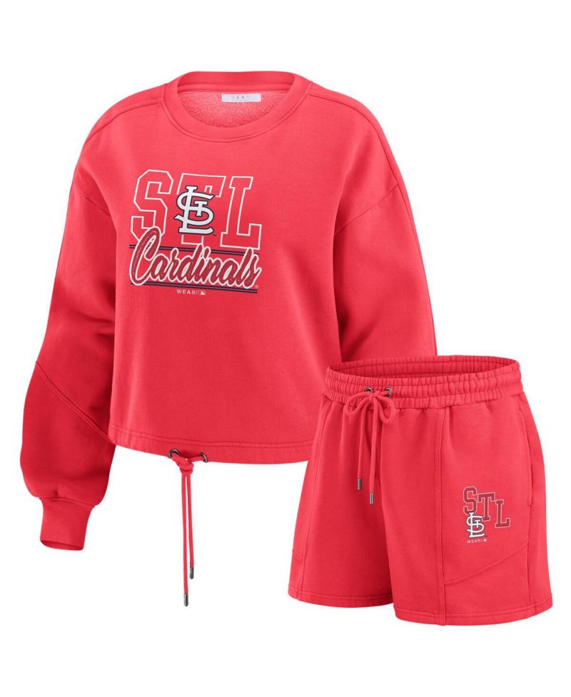 Women's Red St. Louis Cardinals Washed Fleece Sweatshirt & Shorts Lounge Set