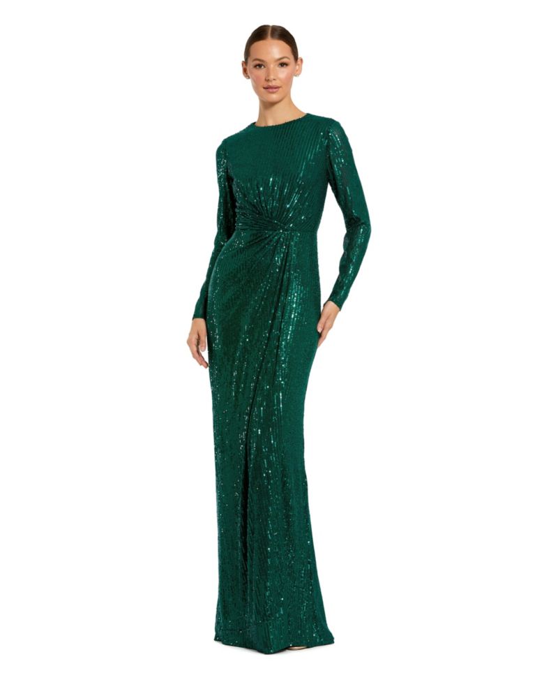 Women's Sequin Long Sleeve High Neck Column Gown