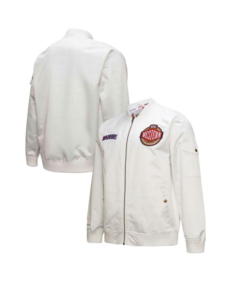 Men's White Golden State Warriors Hardwood Classics Nights Team Leader Satin Full-Zip Jacket