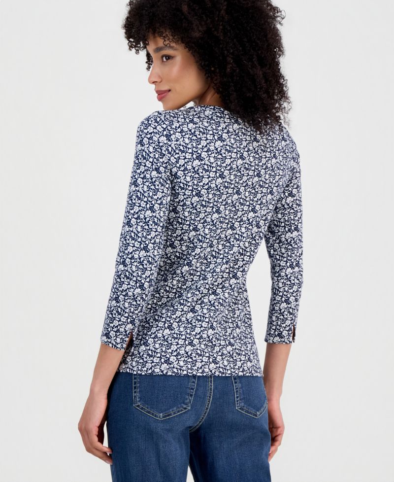 Petite Cotton Boat-Neck 3/4-Sleeve Top, Macy's Exclusive